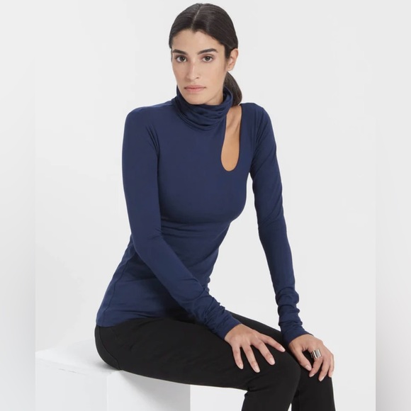 Marcellamoda New York Allegra Navy Cutout Turtle Neck Long Sleeve Jersey - Picture 5 of 8